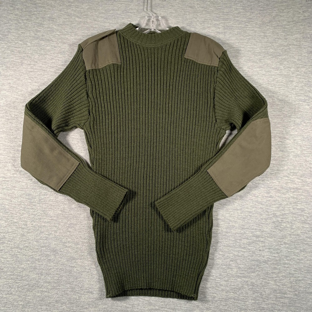Valor Collection Sweater Mens Large Green Wool Military Commando Epaulettes